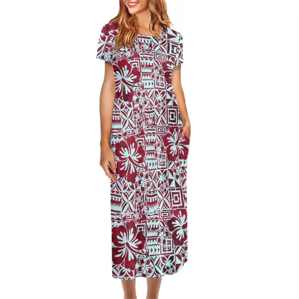 

Новейшие дизайны платьев, полинезийская этническая одежда, Самоанская Тапа, гибискус, цветочный принт, индивидуальное Макси-платье с корот...