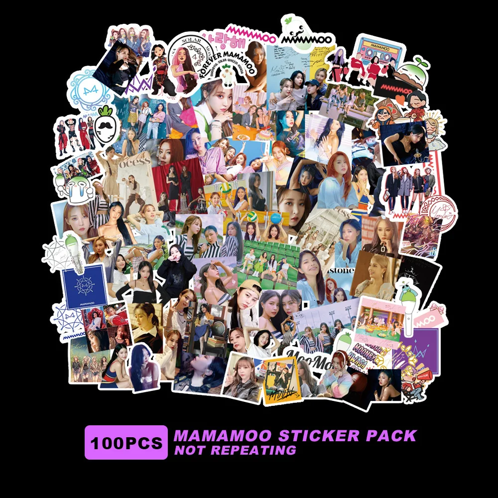 

100Pcs/Set Wholesale Kpop MAMAMOO Stickers New Team Stickers For Refrigerator Car Helmet DIY Gift Fans Collection