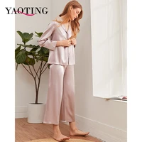 yaoting women pajamas turndown collar pocket long sleeve casual pants 2 piece set sleepwear female home suit sets nightwear