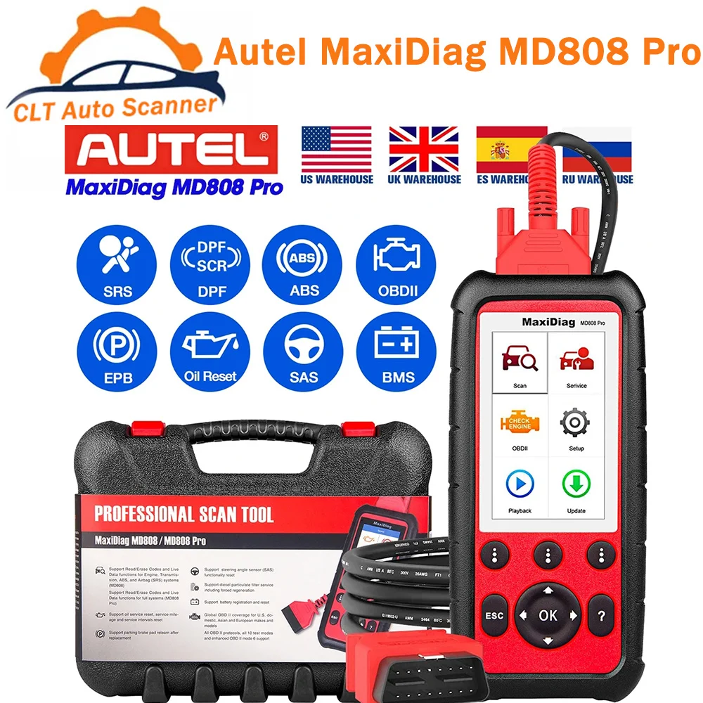 Оригинальный сканер MaxiDiag MD808 Pro для всех систем OBD2, автомобильный диагностический инструмент с поддержкой коробки передач двигателя SRS SAS ABS EPB, сброс масла