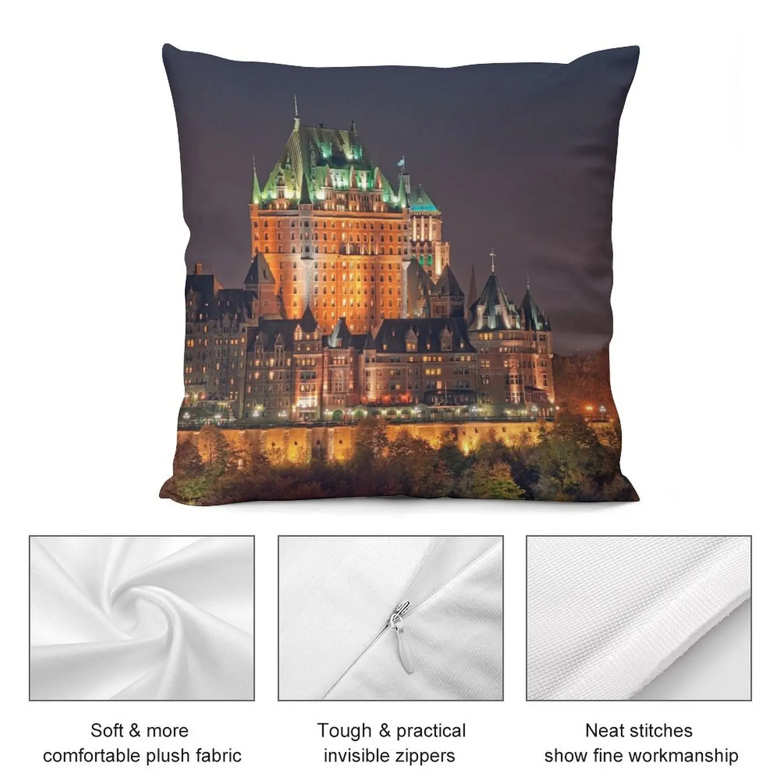 Ночной вид на Le Chateau Frontenac (Версия 2) квебековая диванная подушка клетчатая