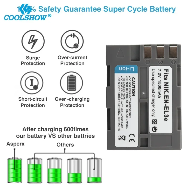 Аккумулятор EN-EL3e для Nikon D30 D300s D50 D70 D70S D100 D200 D300 D800 V1 MB-D11 MB-D12 MH-18A