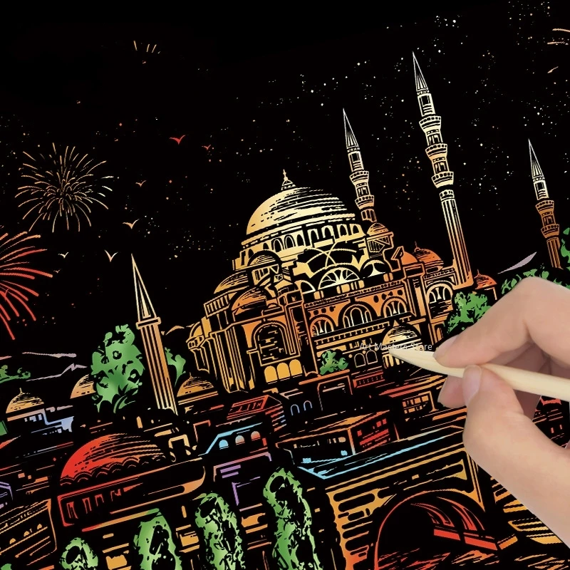 Новый красочный набор для рисования царапин в виде города ночная сцена и