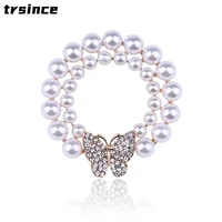 butterfly garland pearl brooch rhinestone alloy round brooch female shiny pearl brooch pin clothing accessories