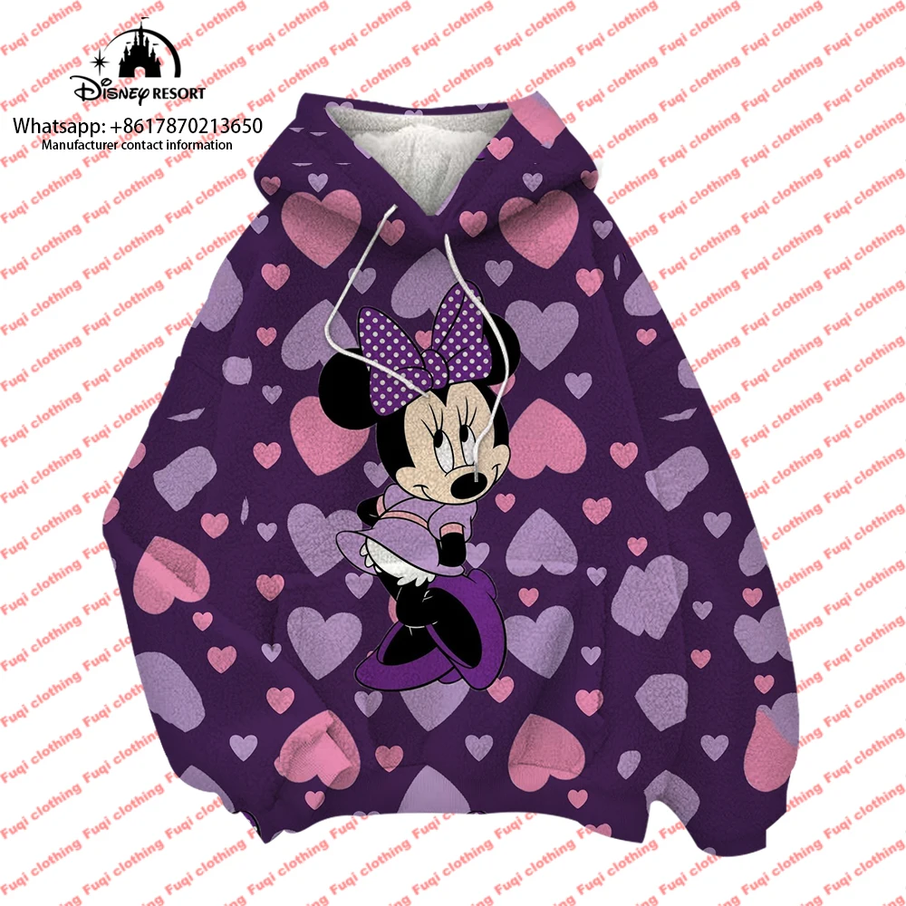 

Стич, новинка, детская повседневная толстовка с капюшоном от бренда Disney в уличном стиле с изображением Минни Маус, Женский плюшевый пуловер ...