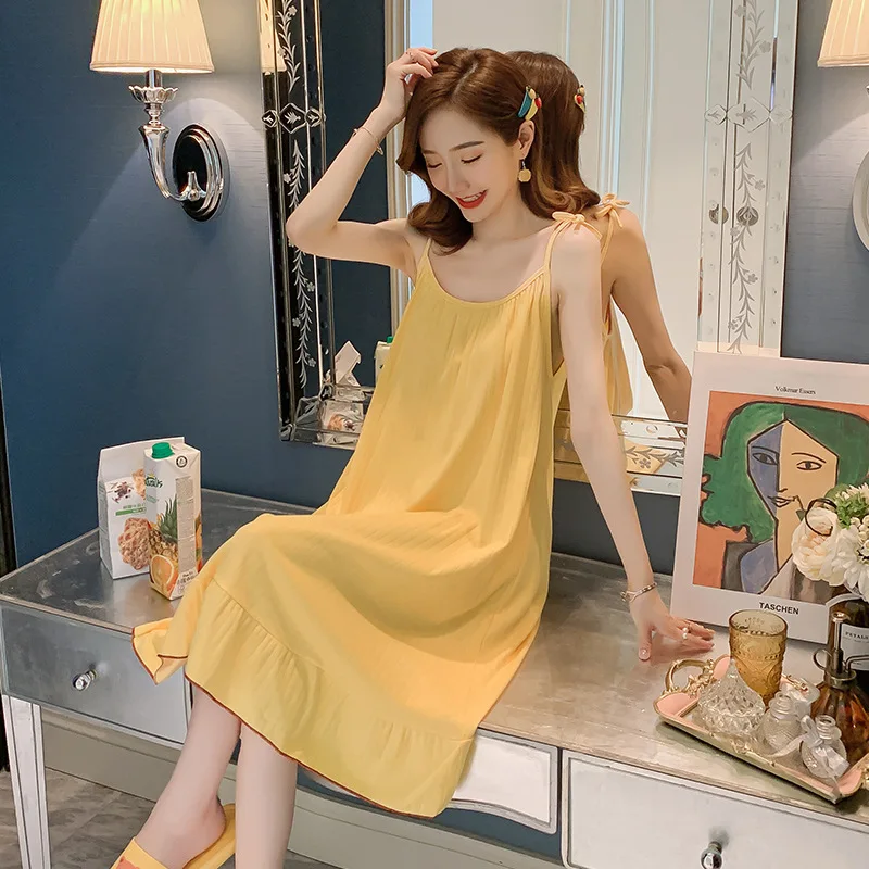 Summer Sleeping Dress Sweet And Fresh Princess Wind Pit Stripe Milk Silk Sexy Small Strap Sleeveless Mid Length Home Fury