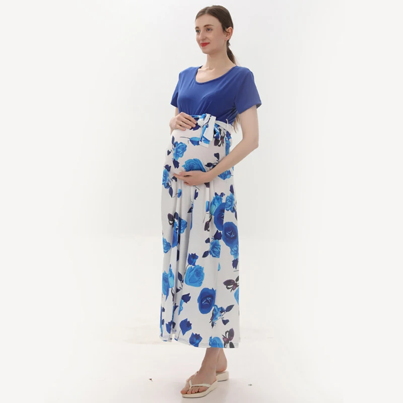 

Лето 2023 корейское модное платье для беременных с цветочным принтом свободная прямая Одежда для беременных тонкое платье для беременных