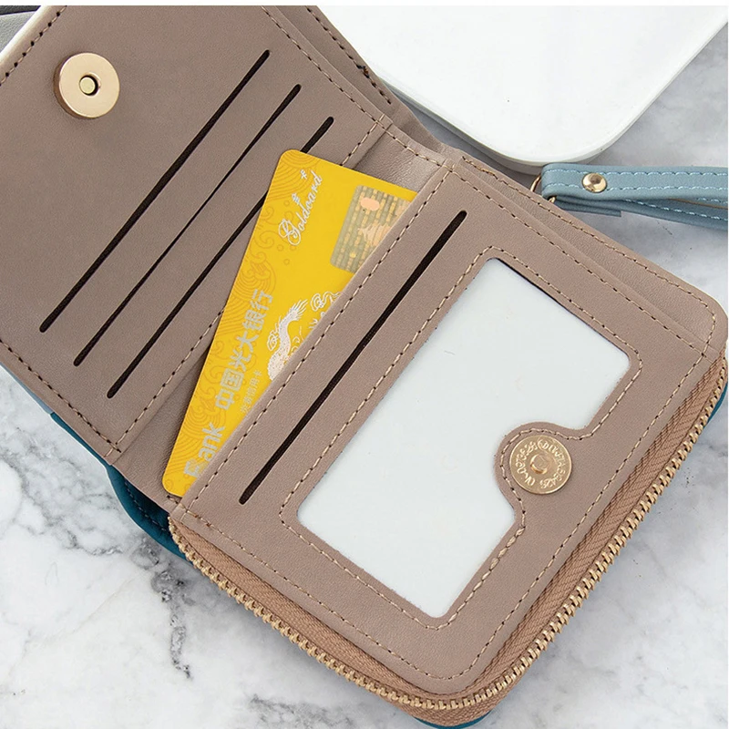 New Leather Wallet Women's Short Hipster Stitching Zipper Coin Purse Multi-card Large Capacity Colorful Ladies Clutch Money Bags