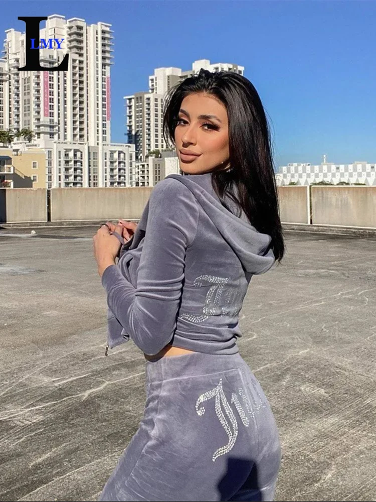 LMY New Juicy Tracksuit Women two piece set velour suits velvet zipper sweatshirt and pants woman tracksuit