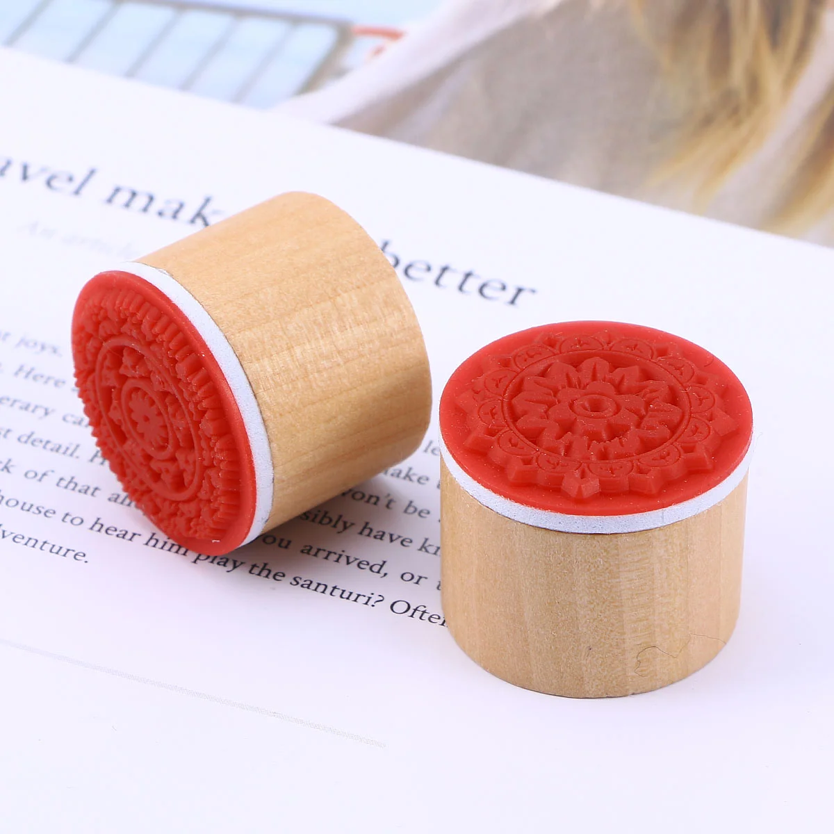 

Stamps Wooden Rubber Round Wood Stamp Floral Flowers Vintage Traditional Decorative Scrapbooking