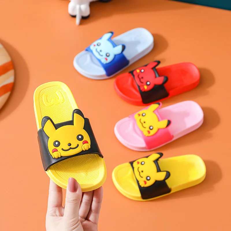 Pokemon Pikachu Cartoon Kawaii Slippers Indoor House Cute Girls Bathroom Sandals Anti-slip Outside Beach Boys Girl Shoes Gift
