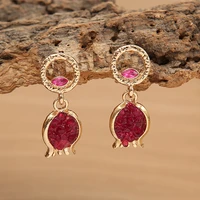 new gold color vintage earrings for women geometric red zircon water drop earrings jewelry 2022 pendientes mujer aretes