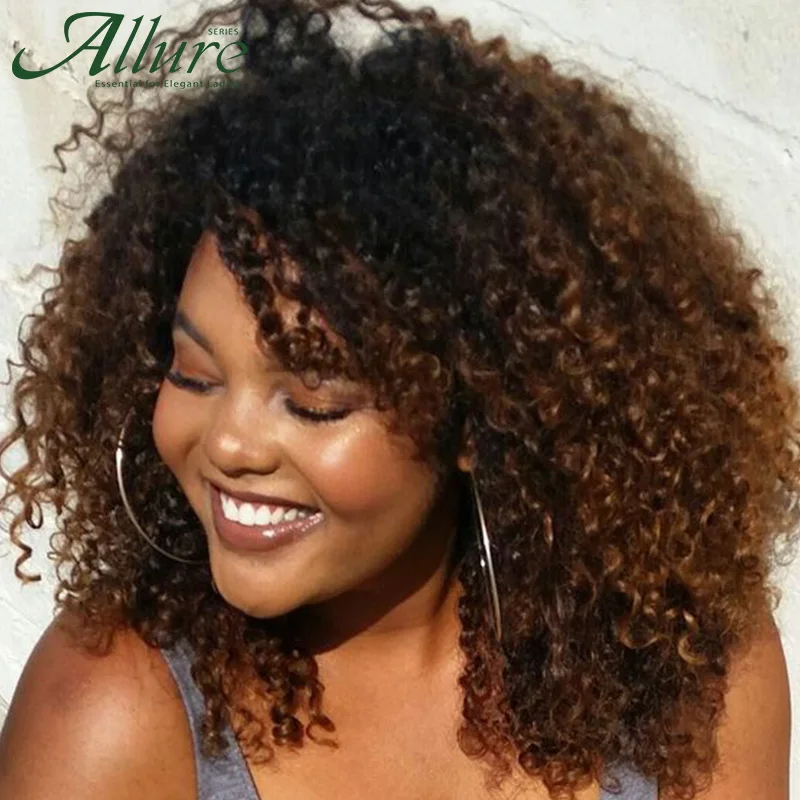 

Brown Afro Kinky Curly Human Hair Wigs For Black Women Brazilian Wigs Full Machine Kinky Curl Wigs Cheap Curly Bob Wigs Allure