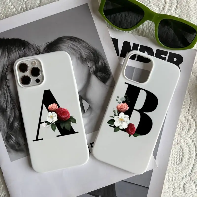 

Color Pattern Flower Letters Phone Case White fundas shell cover for iphone 6 6s 7 8 plus xr x xs 11 12 13 mini pro max