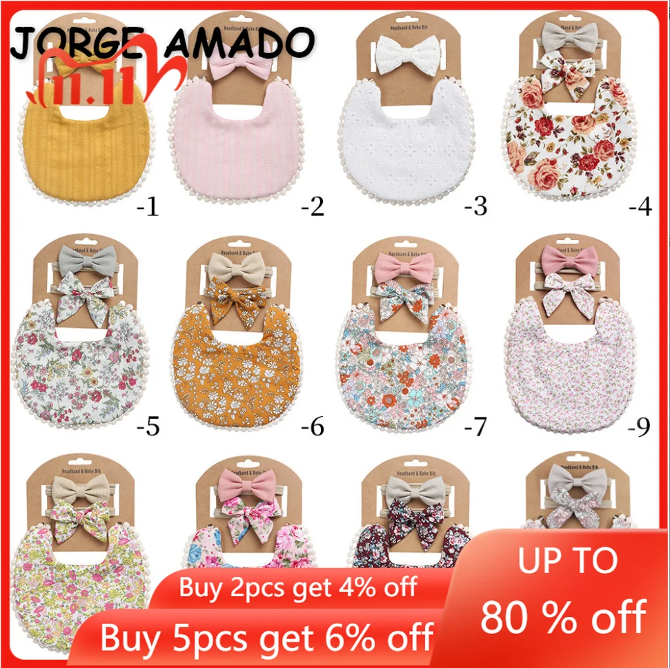 

Baby Girls Boys Bibs 3Pcs Headband Tassel Saliva Towel Floral Print Double Side Bibs Bandana Burp Feeding Smock Stuff E201