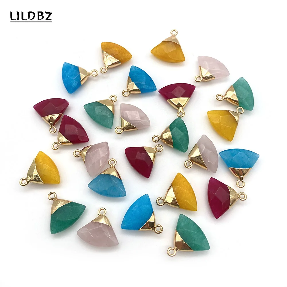 

2pc/Bag Natural Stone Crystal Aquamarine Necklace Pendant 17x18m Triangular Faceted Charm Jewelry DIY Bracelet Earring Accessory