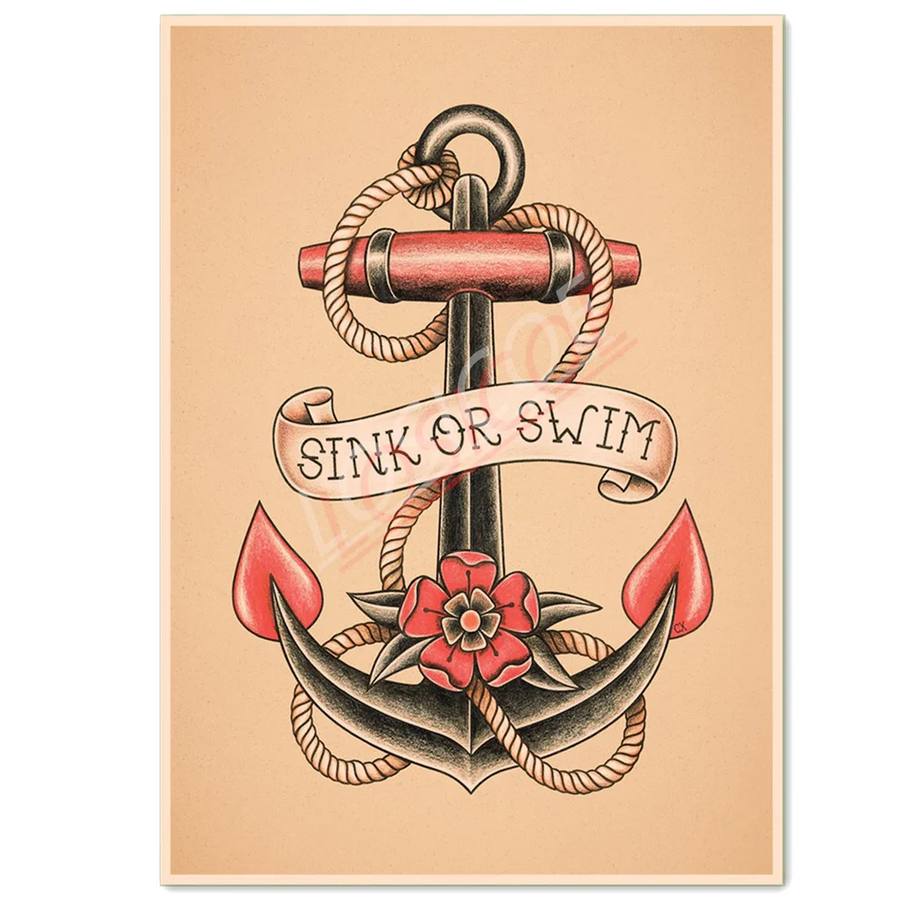 

Anchor Old School Tattoo Art Picture Wall Hanging Painting Vintage Kraft Posters and Prints Wall Chart Wall Decor Drawing
