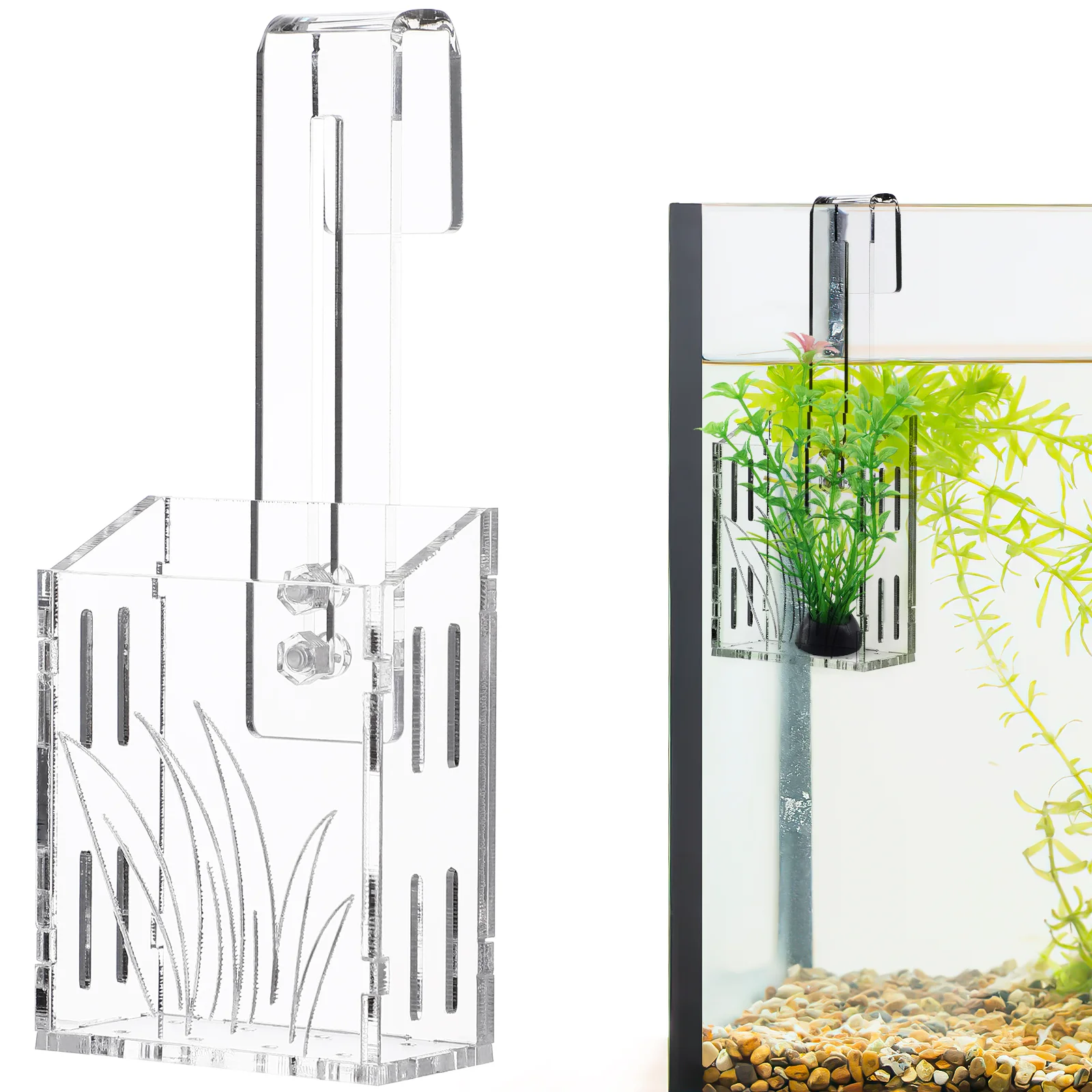 

Fish Bone Implant Cup Hanging Pots Storage Aquatic Plants Clear Aquarium Stand Tank Decoration Acrylic Planter Water Holder