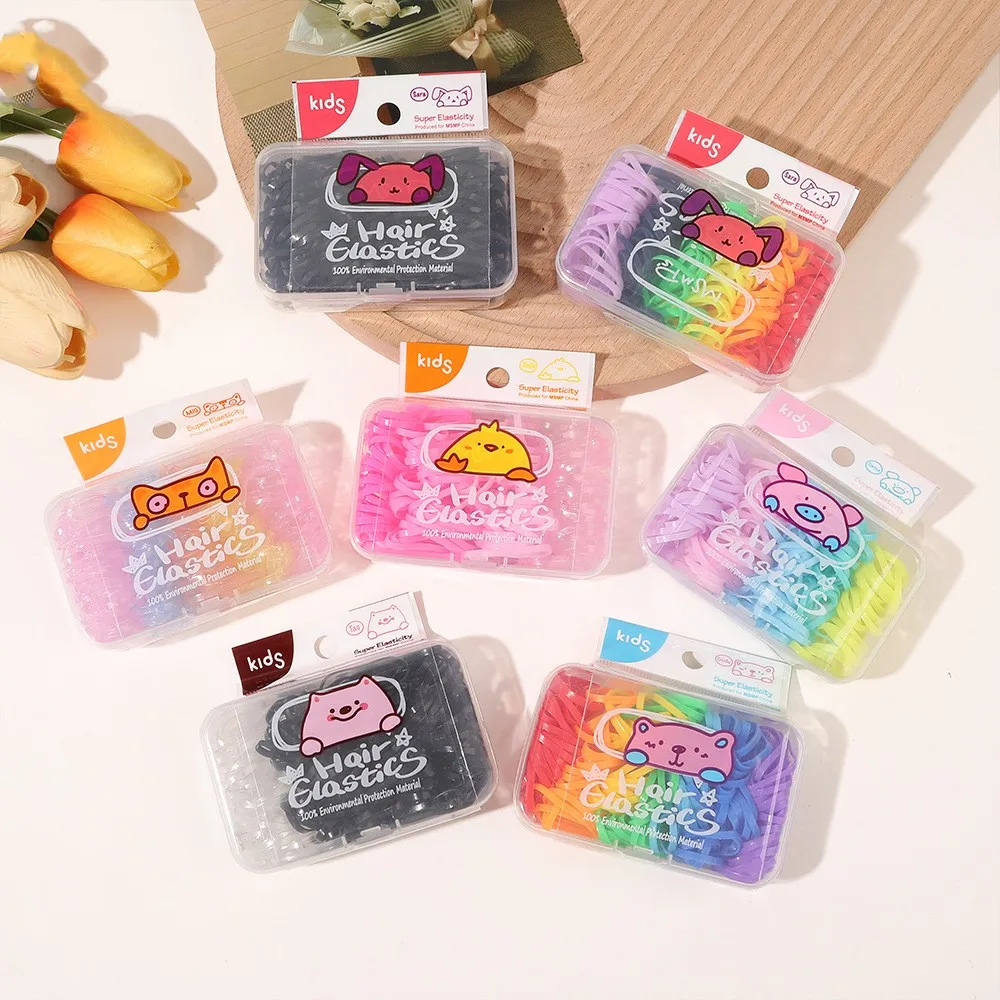 

Cartoon Box Cute Girl Heart Disposable Hair Rope Candy Color Hair Circle Does Not Hurt Rubber Band Children's Hair Accessories