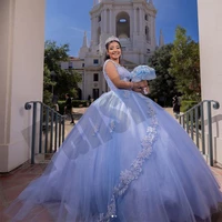 modest blue quinceanera dresses v neck tank sleeveless vestido appliques beads crystsl for 15 girls ball gowns prom luxury