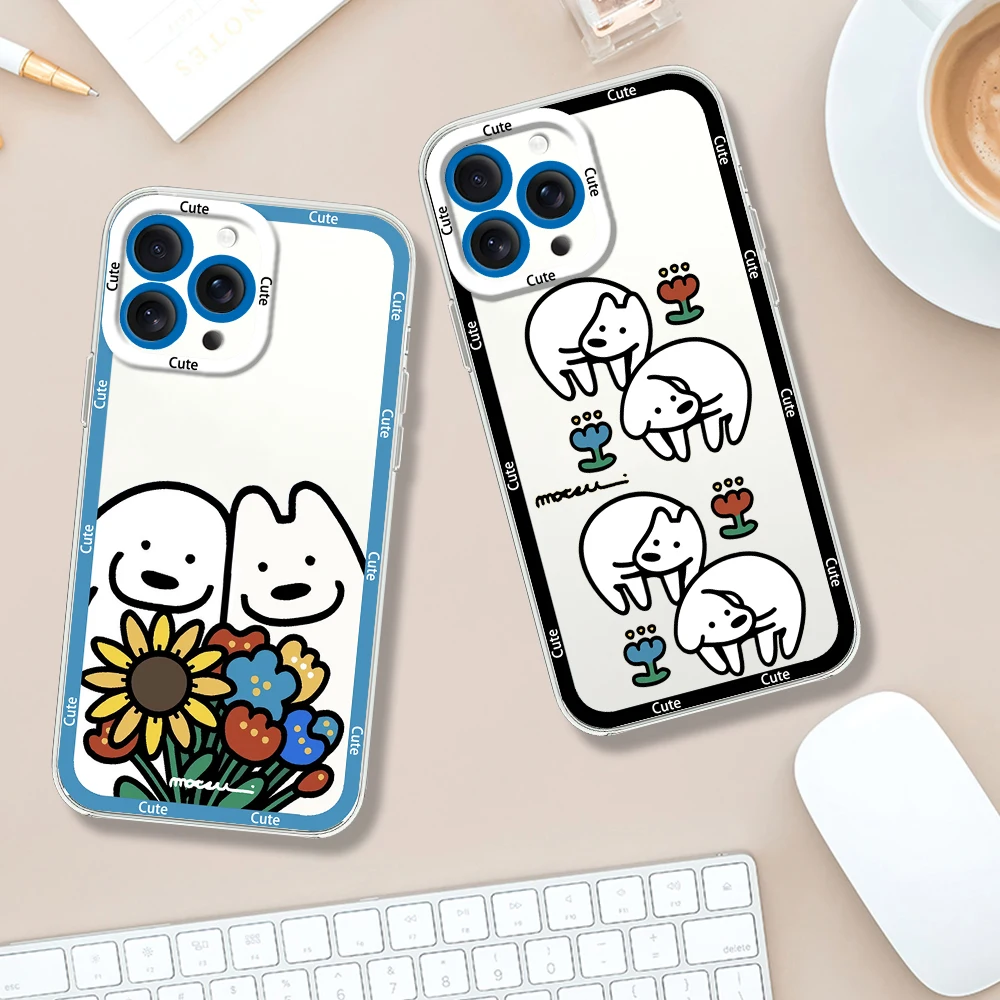 M-Matsui Art Cute Dog Phone Case for Samsung S24 S23 S22 S21 A55 A54 FE PLUS ULTRA Transparent Bezel Cover