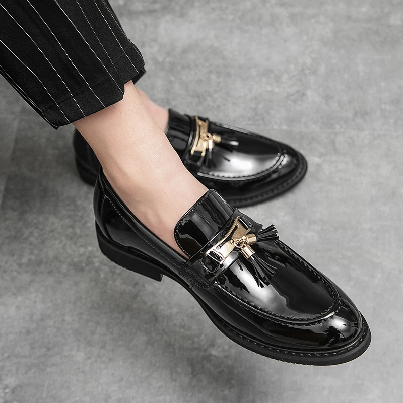 

men casual business wedding formal dress patent leather tassels shoes slip on lazy shoe black oxfords loafers gentleman footwear