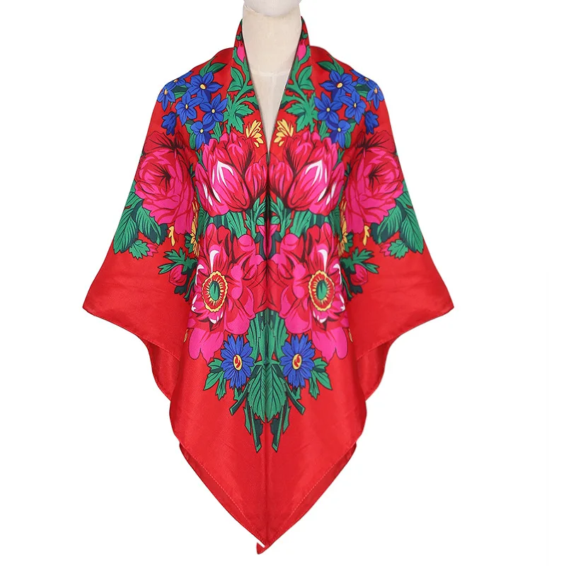 Русский квадратный шарф для женщин 140*140 см ретро-бандана с цветочным принтом