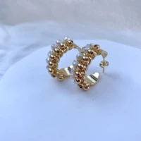 earpins women hand made golden beads earring bohemian fashion pearl jewelry copper earrings 14k