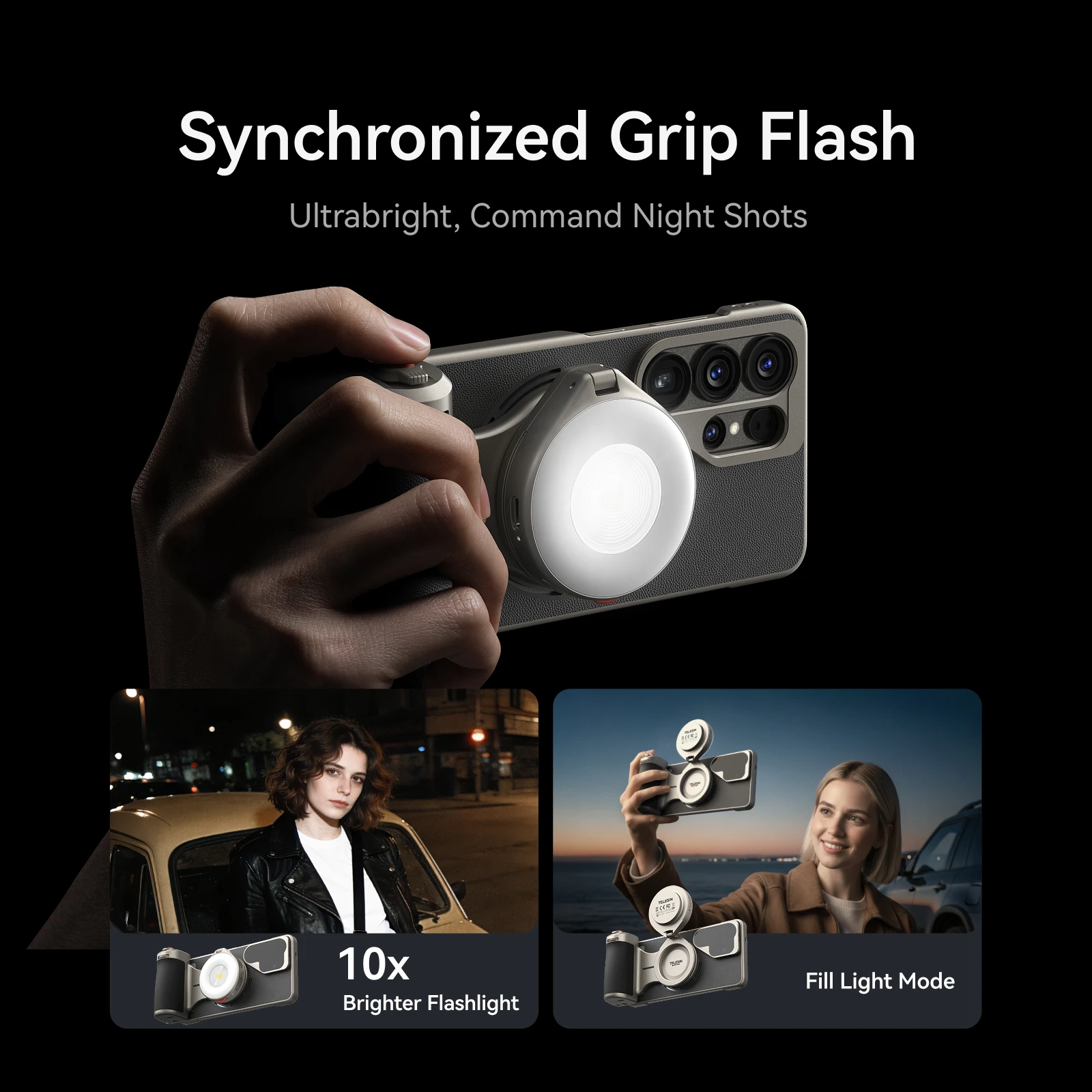 Фото Комплект для профессиональной фотосъемки TELESIN Master Photography Case Grip Kit для Samsung Galaxy S26 Ultra с беспроводной зарядкой 3200 мАч, вспышкой и фильтром ND16 №3