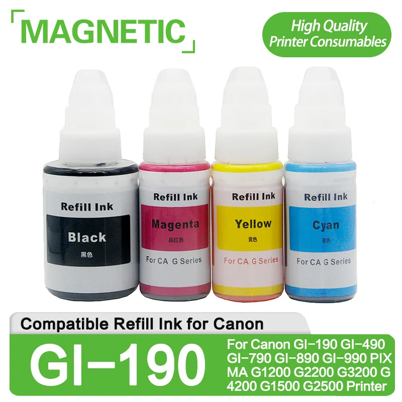 

Compatible Refill Ink For Canon GI-190 GI-490 GI-790 GI-890 GI-990 PIXMA G1200 G2200 G3200 G4200 G1500 G2500 Printer