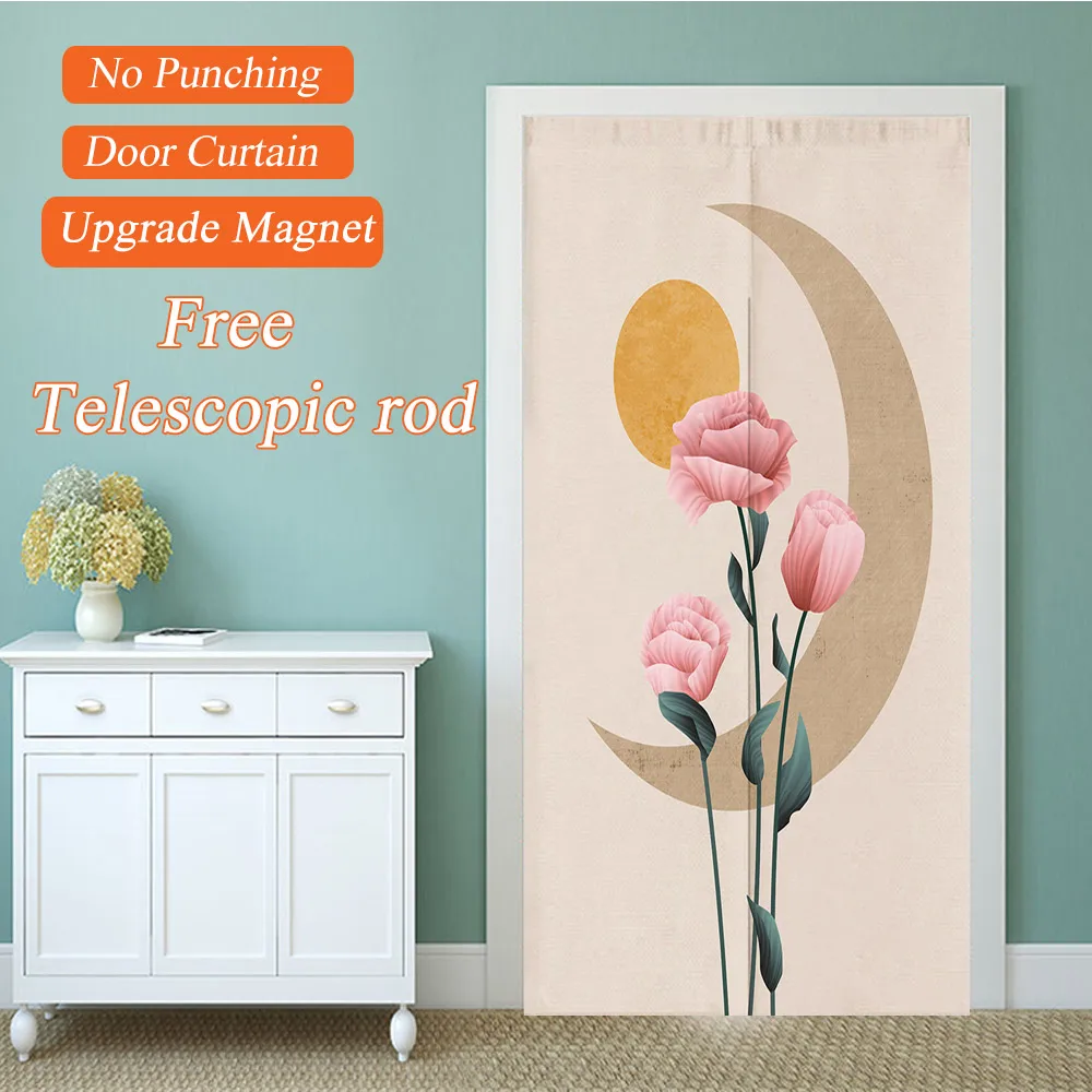 

Custom Morandi Abstract Door Curtain Partition Curtain Hole Free Cotton Hemp Shop Commercial Half Curtain Hotel Shelter Curtain