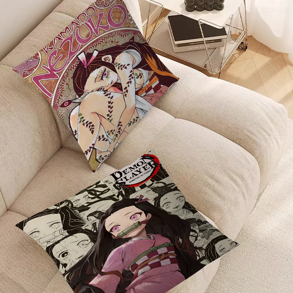 Demon Slayer Nezuko Kamado Cushion Cover Decorative Pillow Sofa Home Decor Case Cases
