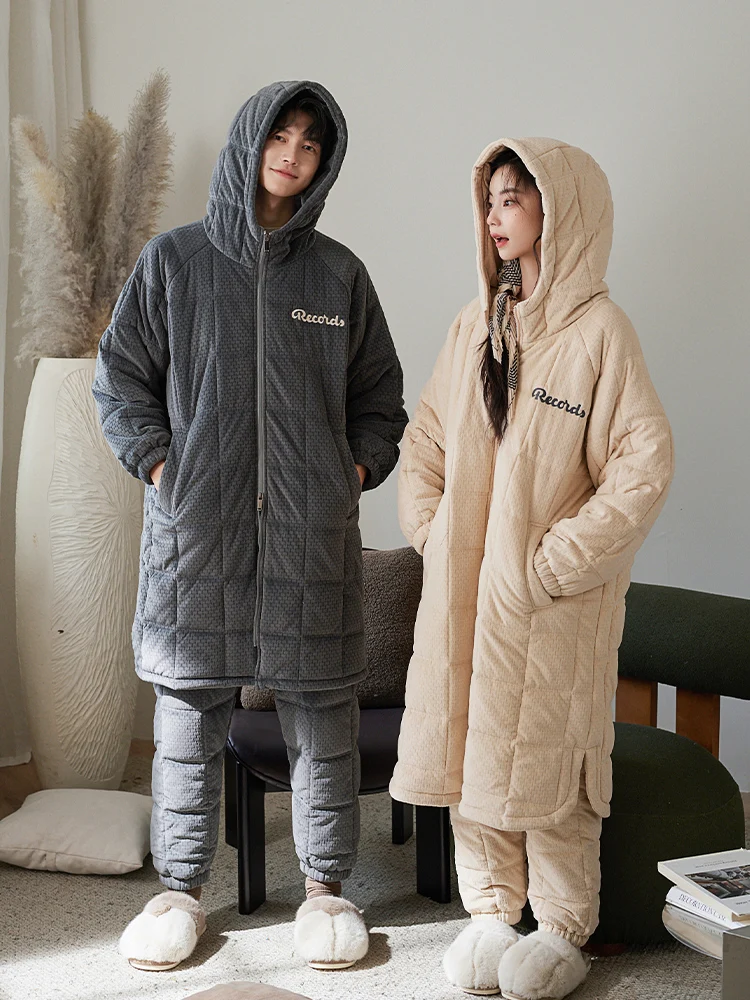 Xuanzhiting парные пижамы зимние на флисовой подкладке утолщенные женские длинные