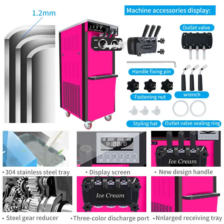 110V 220V 18 ~ 22L/H экономичная Коммерческая Машина для мороженого с тремя топами 2 + 1