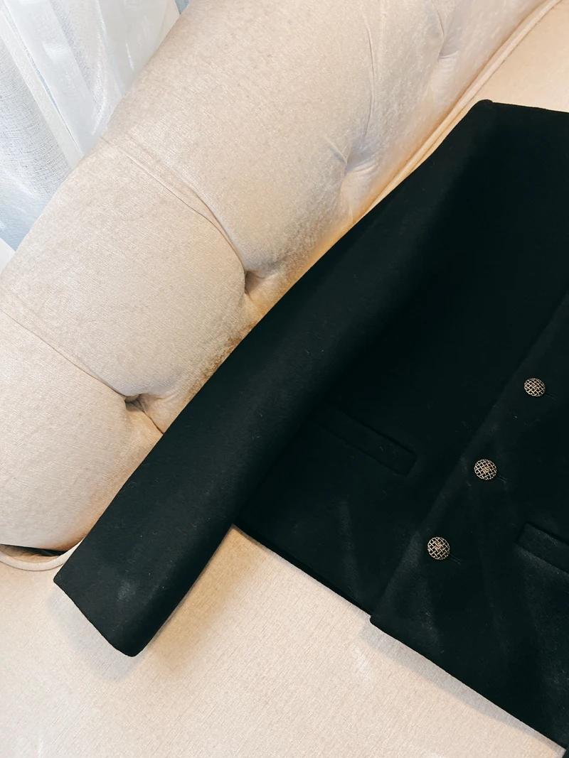 YINUOYAHUAN женское черное шерстяное пальто 2024 зимняя женская элегантная верхняя