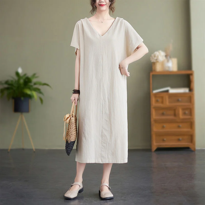 

V Neck Women Maxi Dress Large Loose Long Robe Summer Cotton Dresses Bohemian Casual Clothing Elegant Office Lady Holiday Vestido
