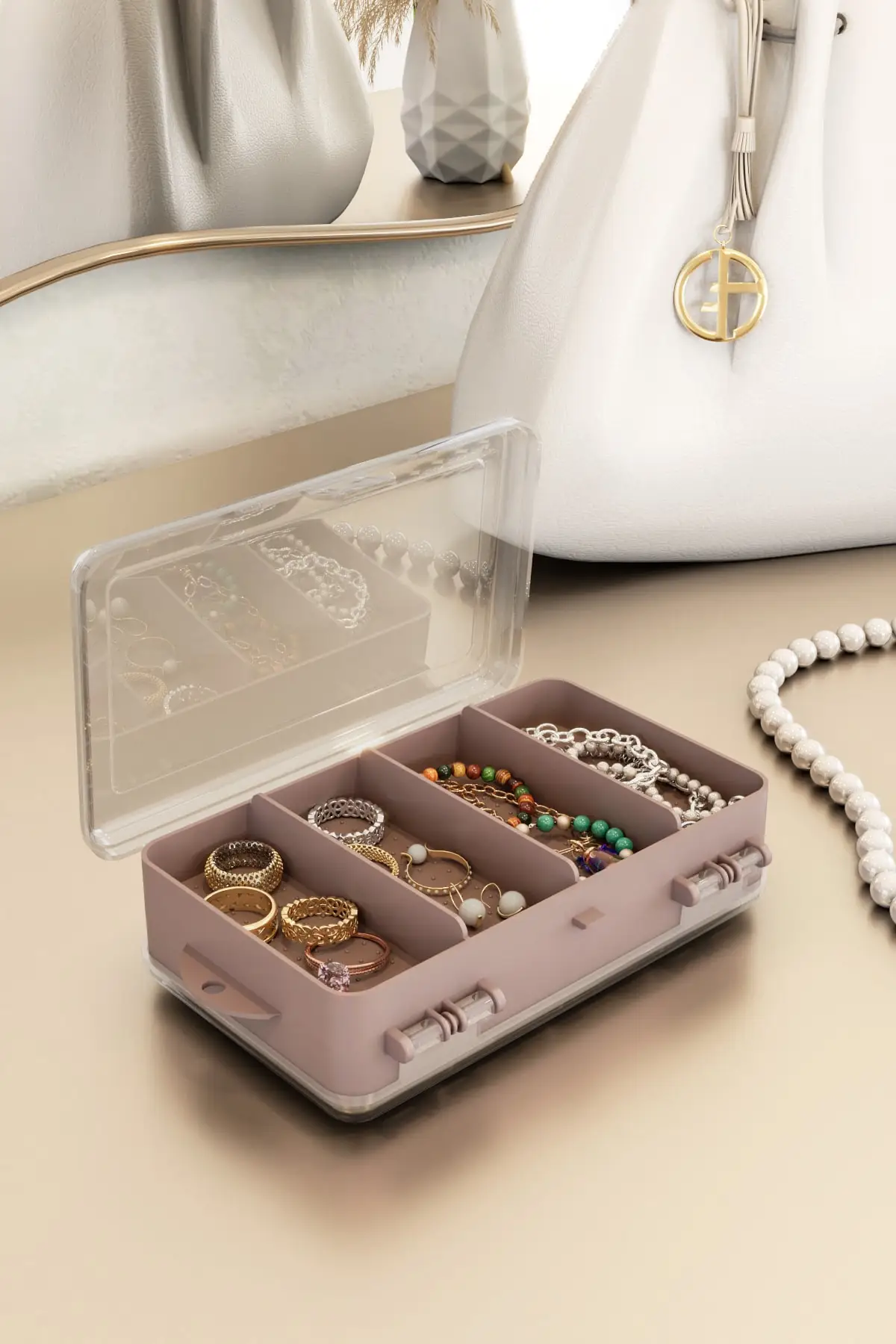 

Multi-Purpose Double Compartment Mini Jewelry And Accessory Box Organizer