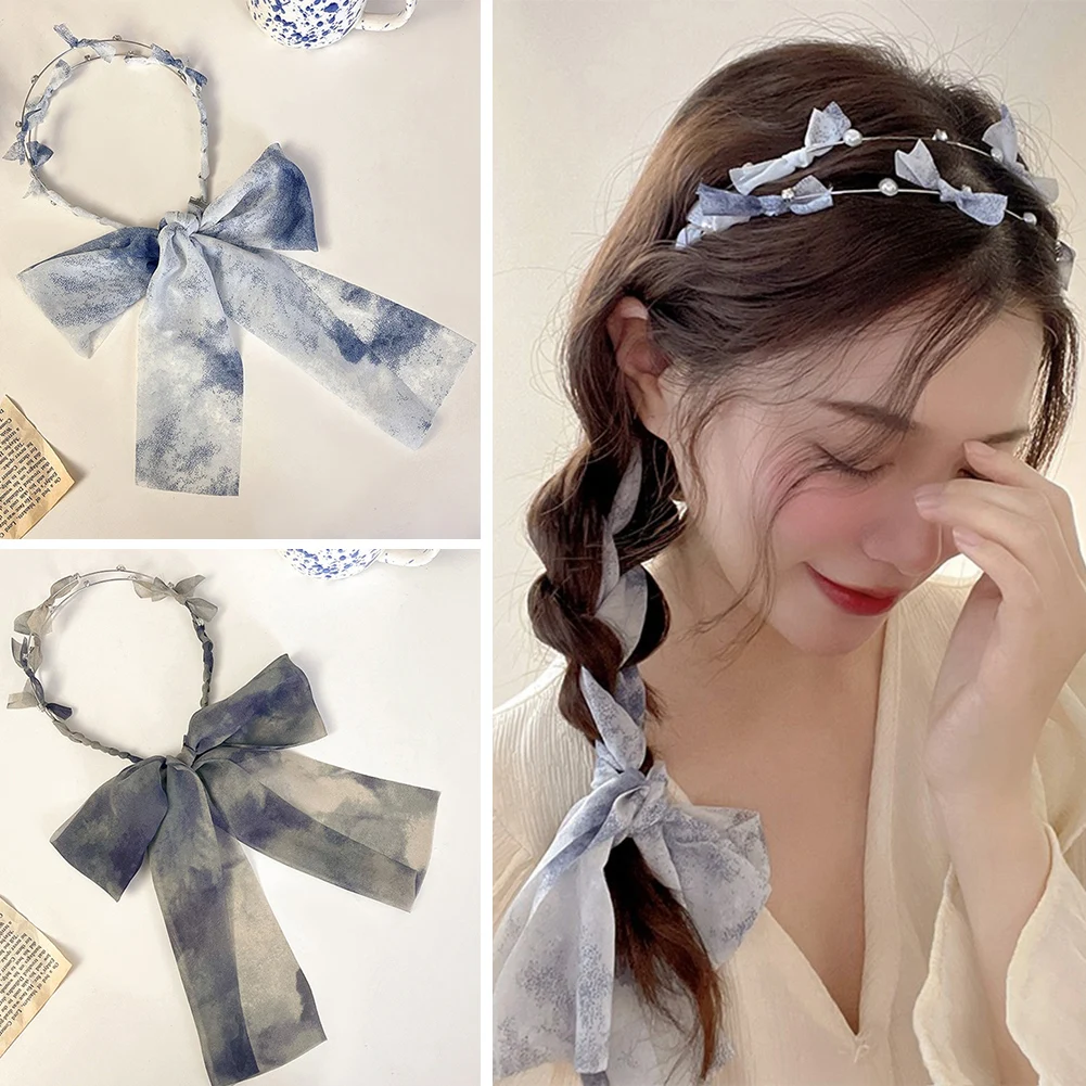 

Модный длинный шелковый шарф с лентой, головные повязки, Однотонный женский хвост, ободок для волос для девочек, аксессуары для волос