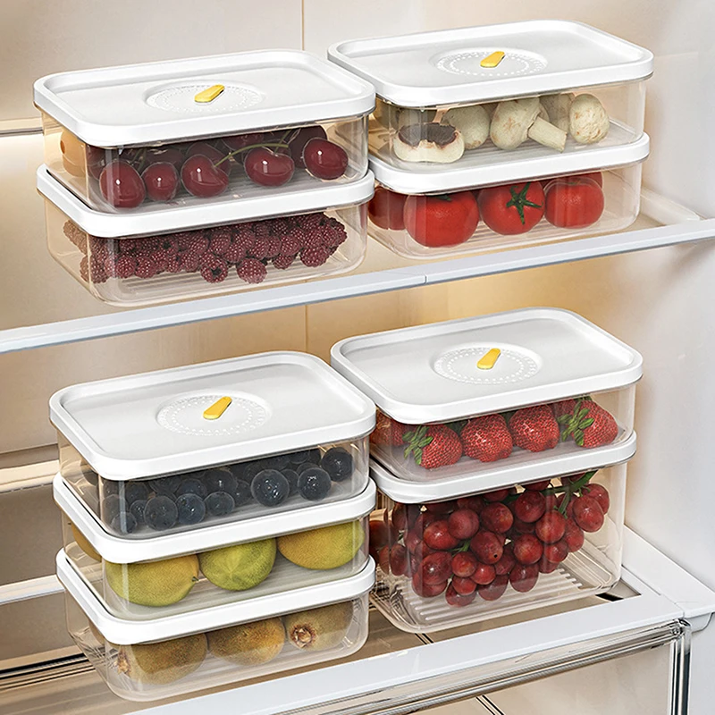 Refrigerator Sealed Fresh-Keeping Box Fruit Meat Freezing Storage Cans Kitchen Plastic Food Organizer Case Container Lunch