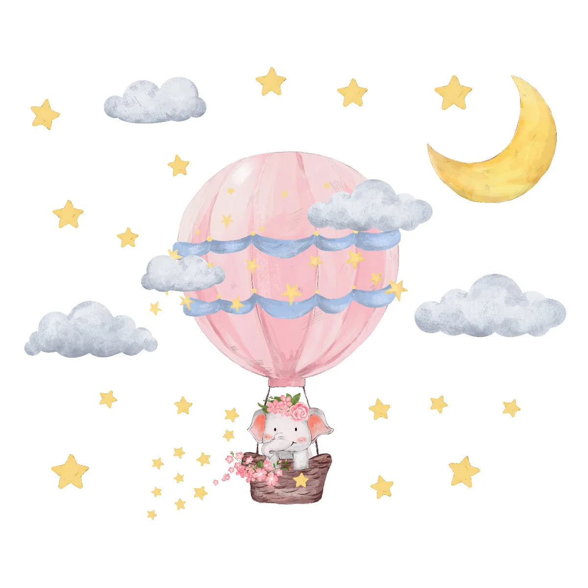 

Pink Elephant Hot Air Balloon Wall Sticker Cartoon Animal Baby Room Removable Wall Decals Nursery Child Room Decor