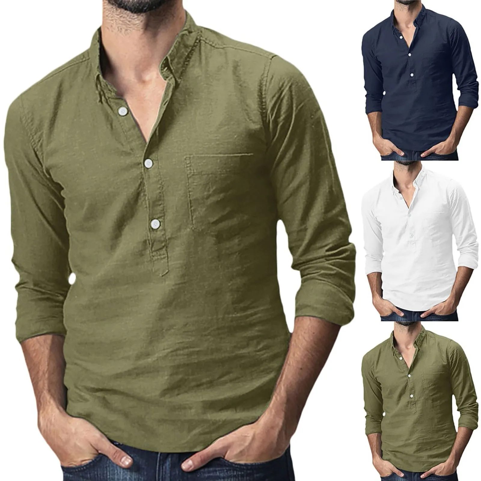 

Men's Shirt Summer Cotton Linen Solid Color White Man Long Sleeve Shirt Casual Baggy Plus Size Vintage Shirts 2022 Streetwear