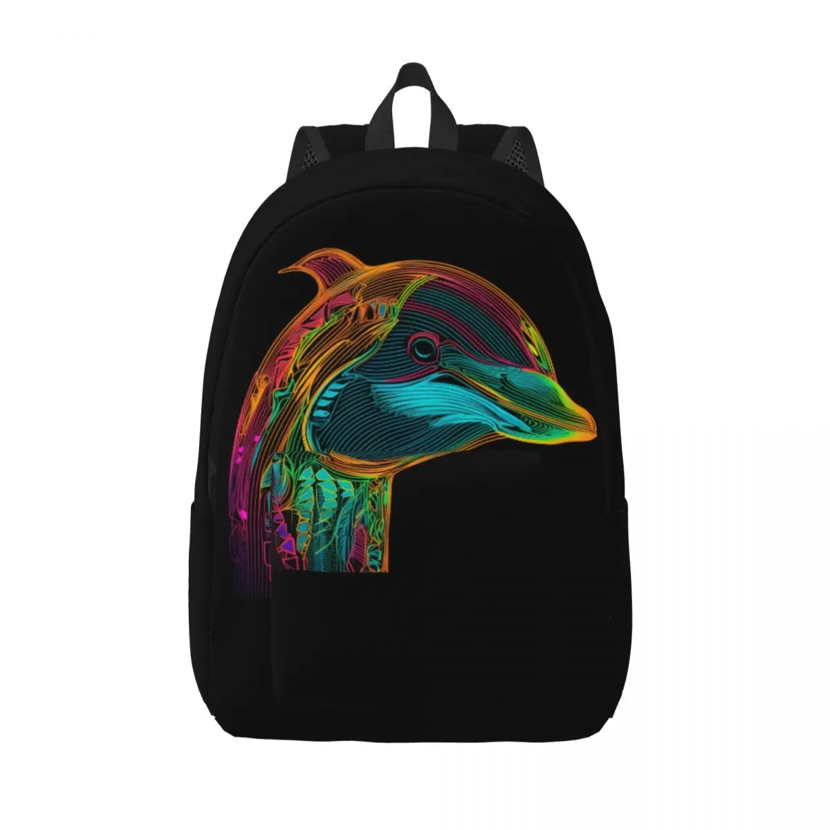 

Dolphin Canvas Backpacks Line Art Neon Style Bag Festival Backpack Large Bags