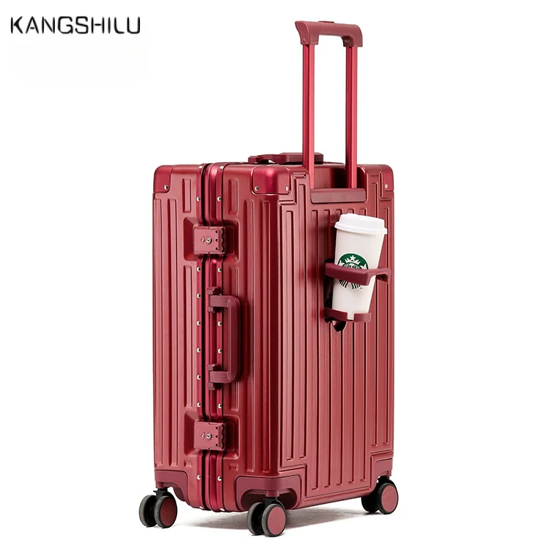 New Aluminum Frame Luggage Business Travel Luggage Male Trolley Case Mute Universal Wheel Leather CaseCombination Lock