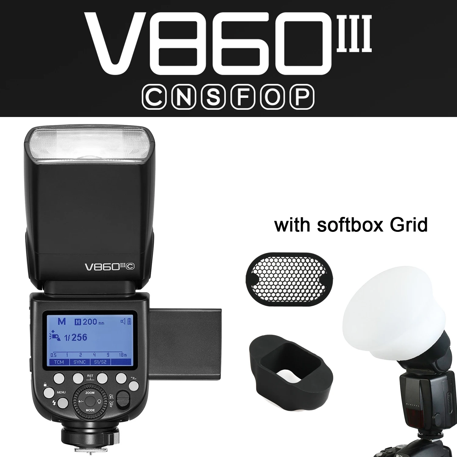 Купи Godox V860III V860IIIC V860IIIN 860III Speedlite Camera Flash TTL HSS Flash with Battery and Magnetic Diffuser Grid за 11,925 рублей в магазине AliExpress