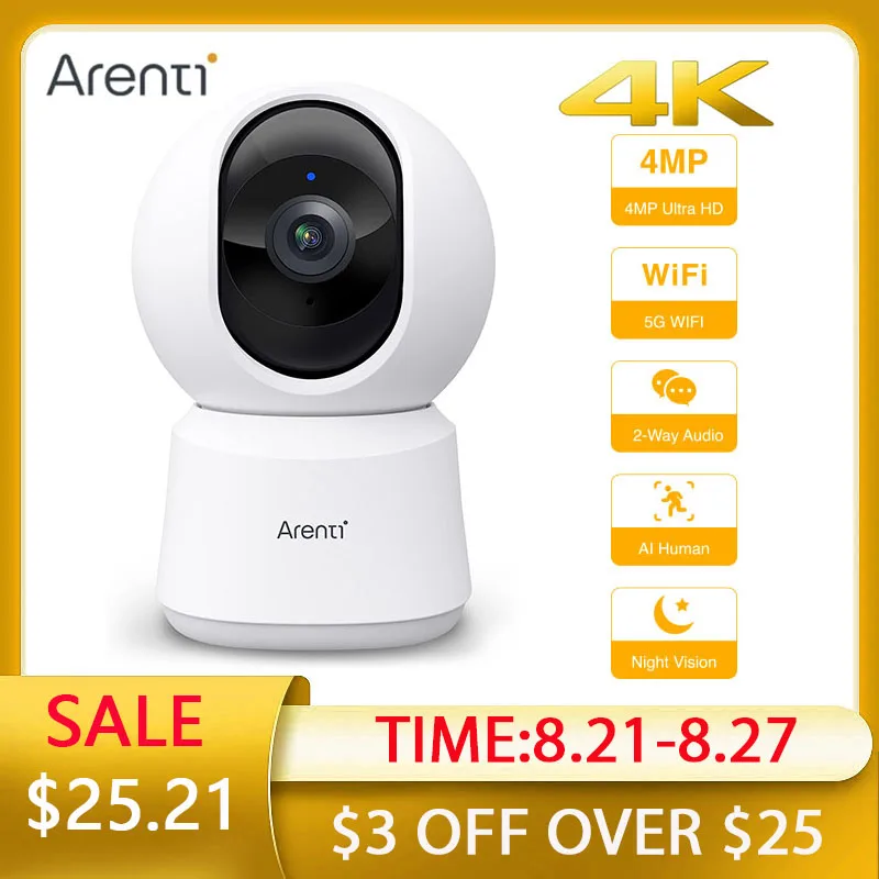 4K 8MP 5GHz Smart WiFi PTZ Camera Indoor WiFi Surveillance Camera Night Vision Auto Tracking IP Camera Security Protection