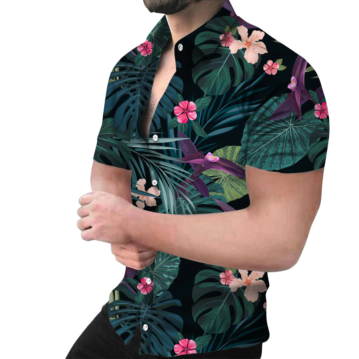 Мужская футболка в гавайском стиле, с коротким рукавом