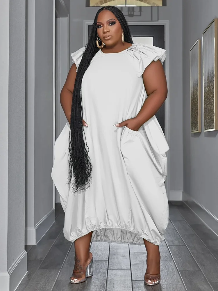 Plus Size Dresses for Women Loose Pockets Solid Elegant Solid Maxi Dress New in Summer Clothes Wholesa 3xl 4xl 5xl 6xl