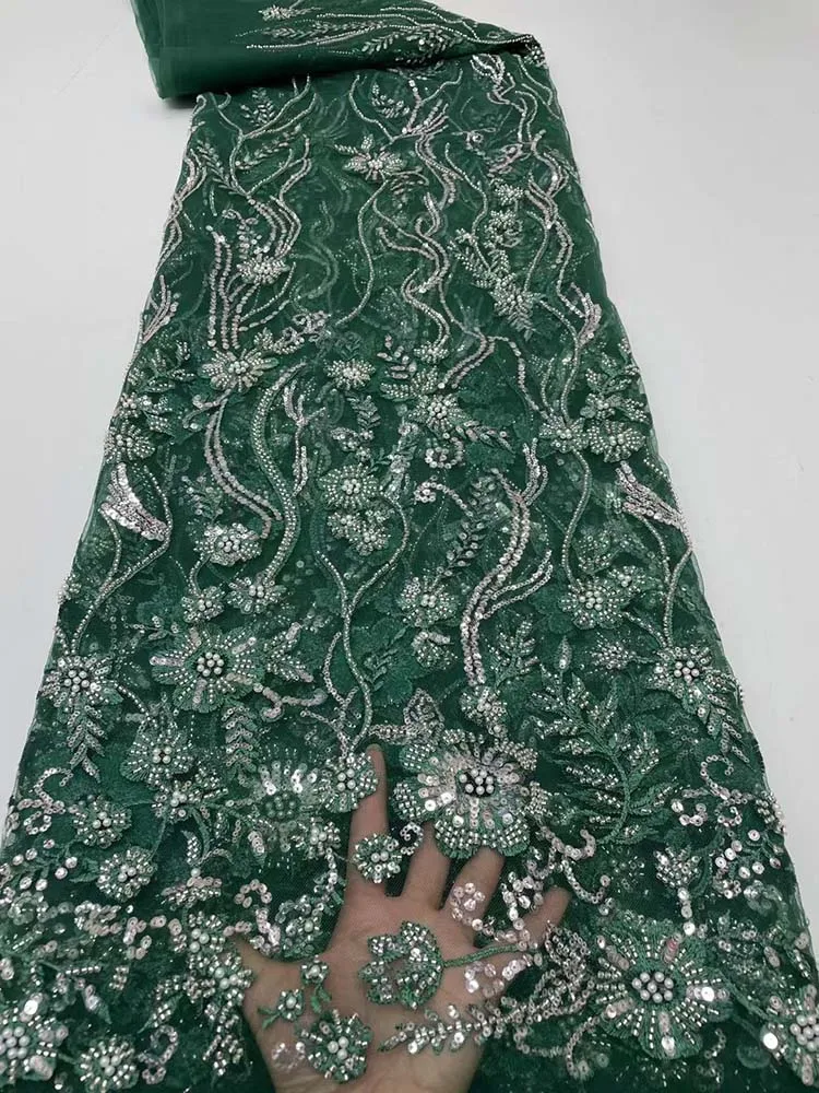 

Зеленая Высококачественная вышивка, нигерийские кружевные ткани 2022 с блестками, африканская французская сетчатая кружевная ткань, Тюлевое...