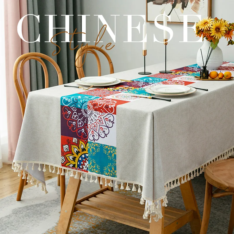 

Chinese style printed tablecloth, waterproof, oil proof, and wash free coffee table, table cloth, table mat, rectangular shape