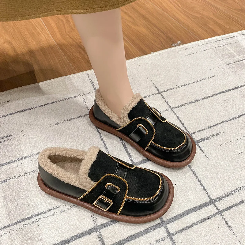 

Мокасины женские без шнуровки, повседневные туфли с закрытым носком, с круглым носком, ретро Мокасины, без застежки, Осень-Зима S